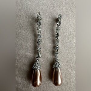 Lia Sophia Elegant Silver, Rhinestone and Faux Pearl Drop Earrings
